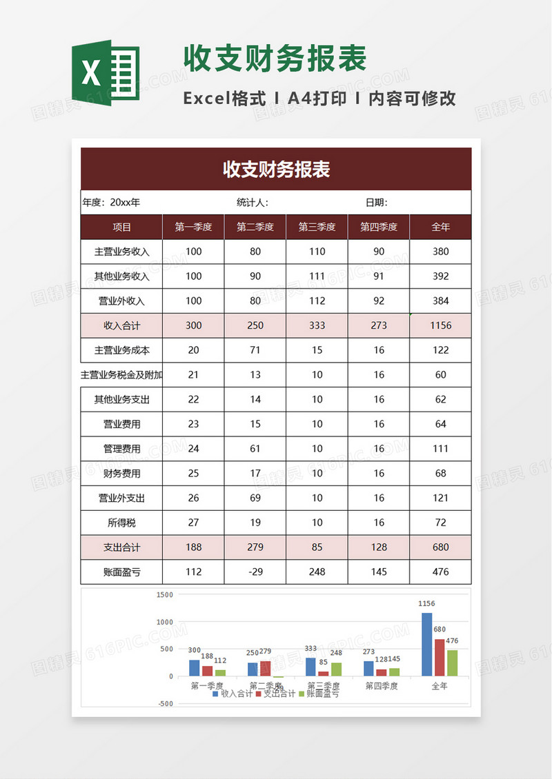 简洁收支财务报表excel模板