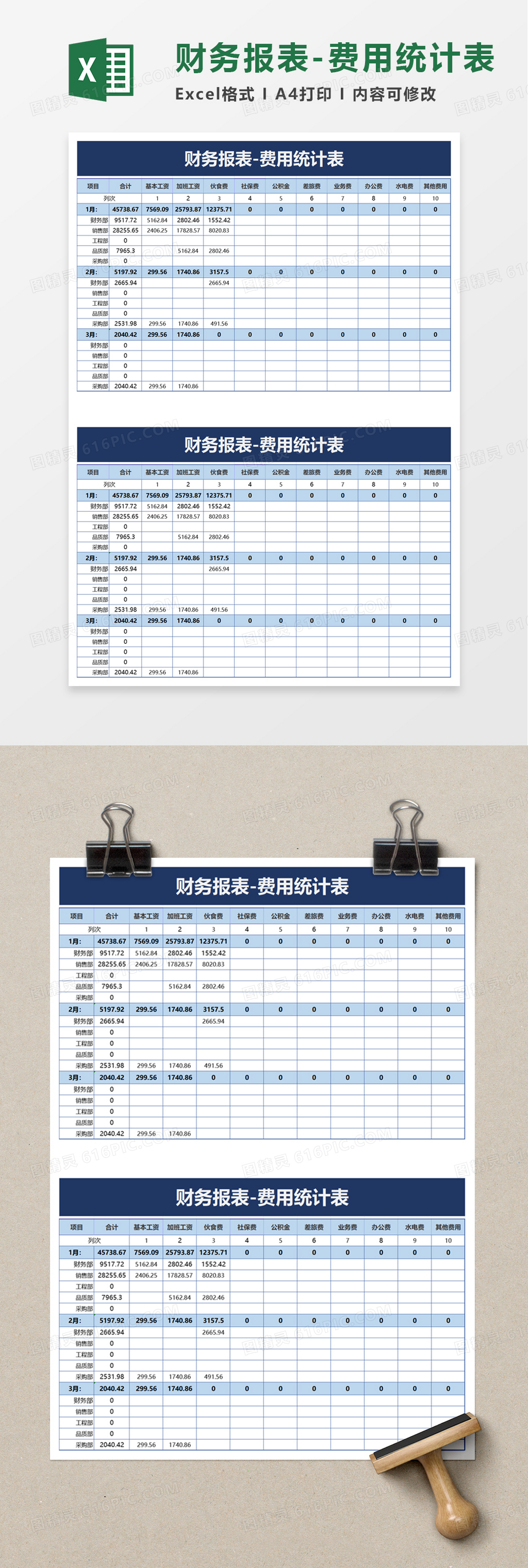 财务报表费用统计表excel模板