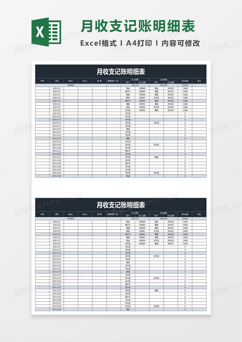 月收支记账明细表excel模板