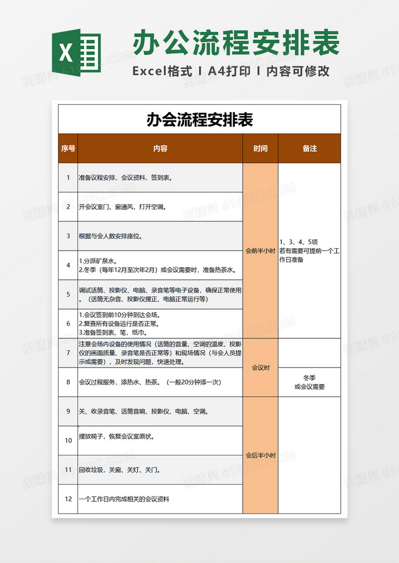 办公流程会议表Excel模板