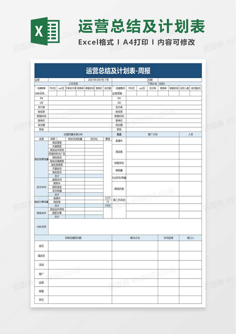 运营总结及计划表excel模板