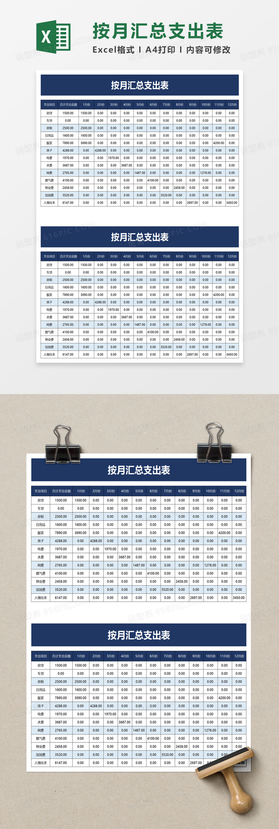 按月汇总支出表excel模板