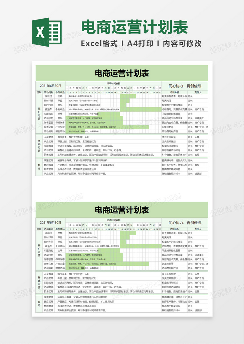 电商运营计划表excel模板