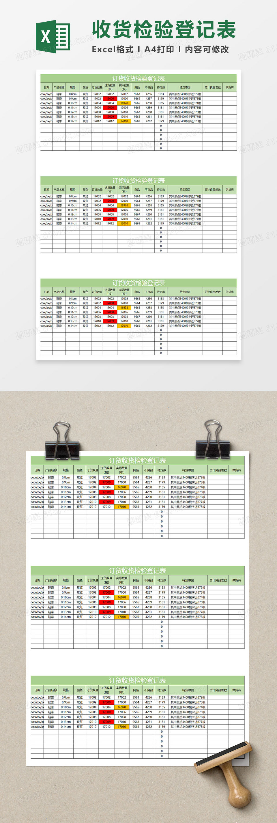 浅绿简约订货收货检验登记表