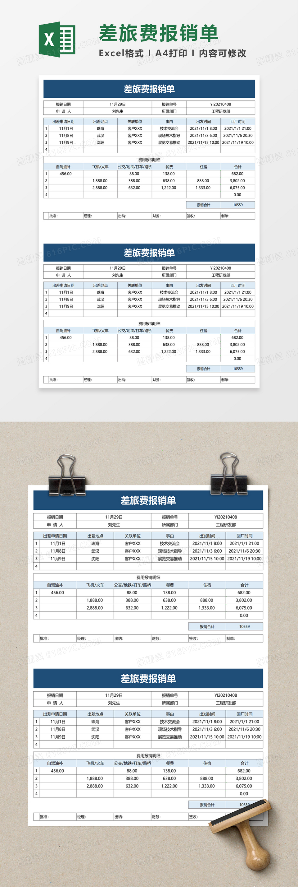 简单简约差旅费报销单word模板