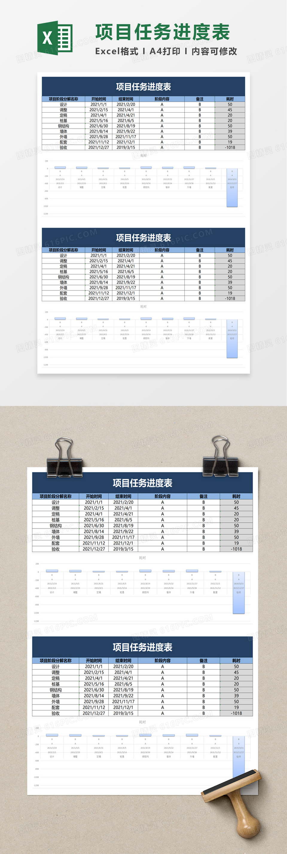 简洁项目任务进度表excel模板