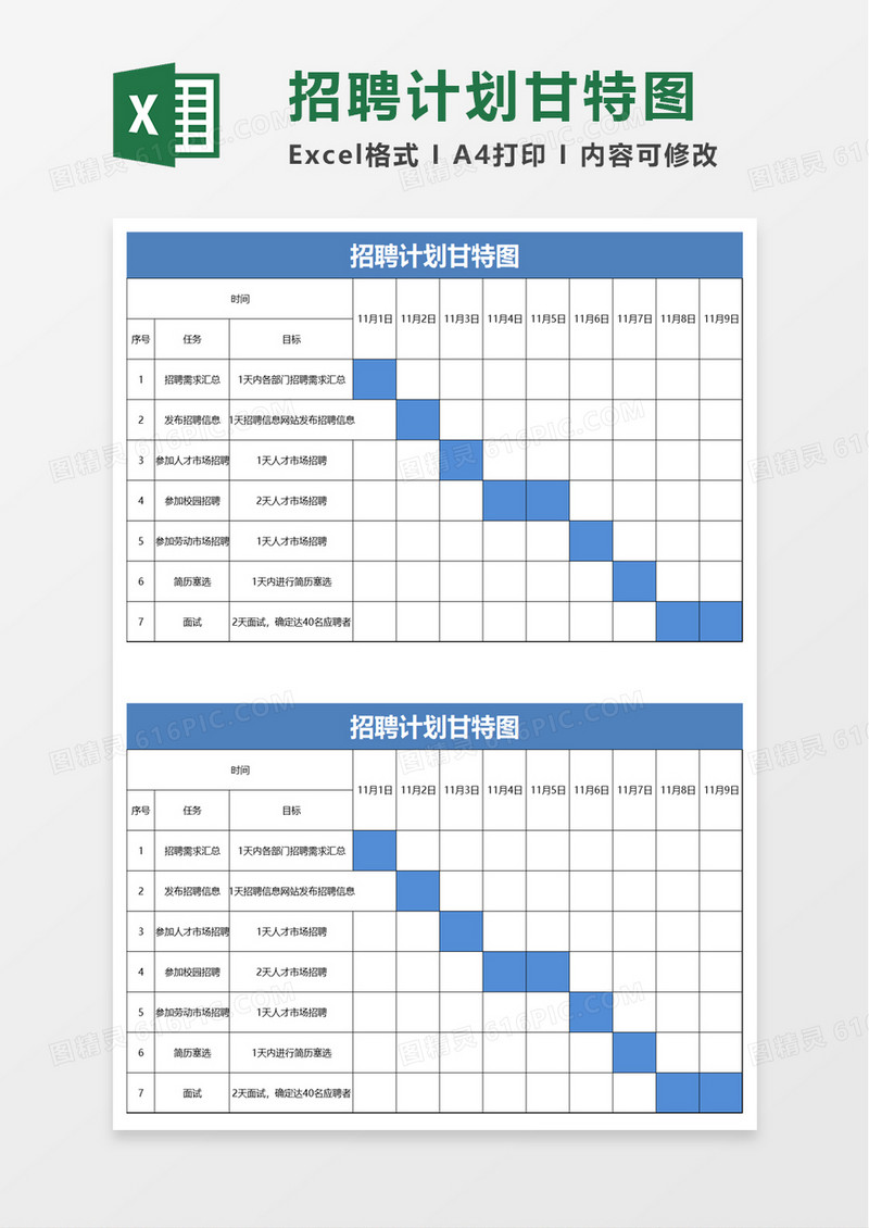 招聘计划甘特图excel模板