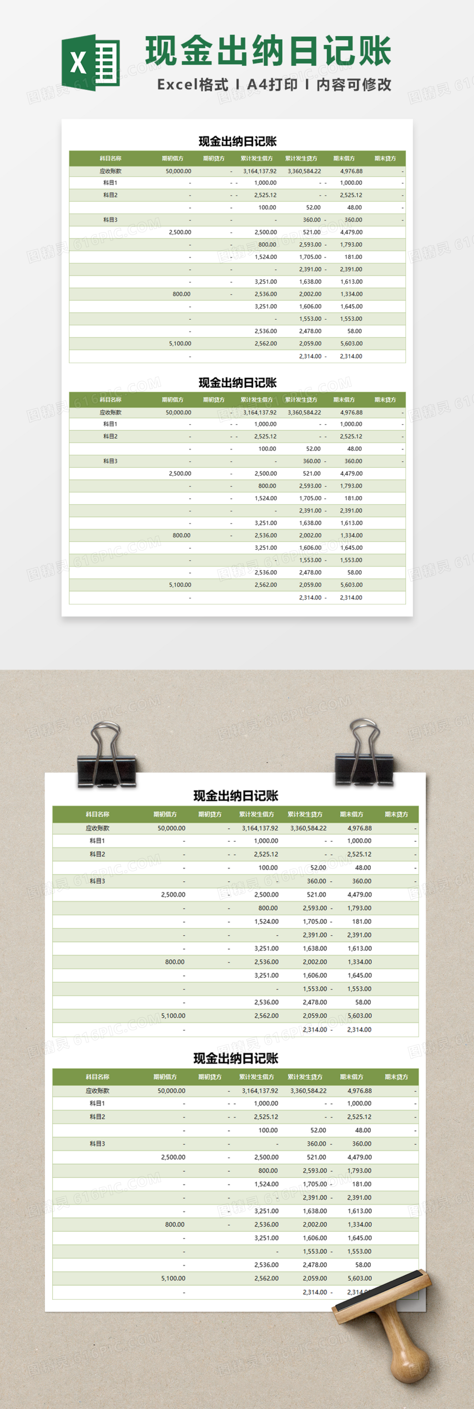 现金出纳日记账Excel模板