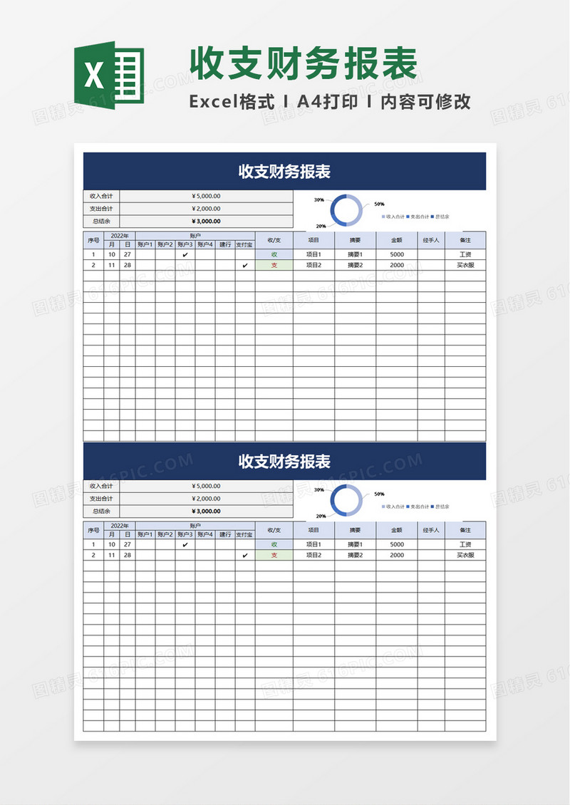 商务收支财务报表excel模板