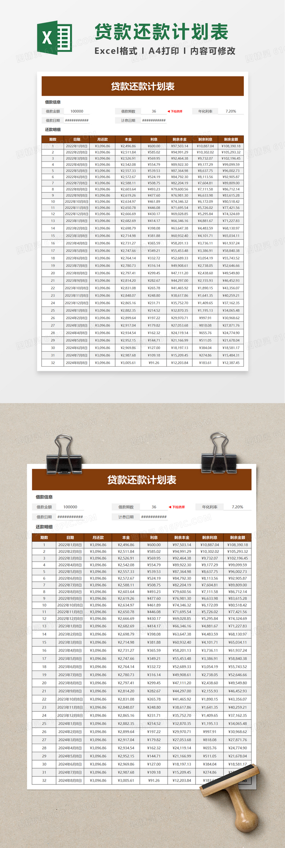 贷款还款计划表excel模板