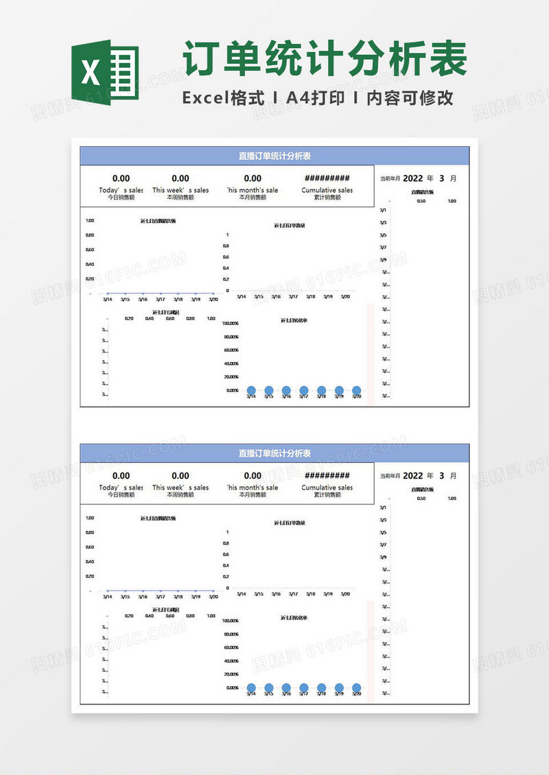 淡蓝简约直播订单统计分析表