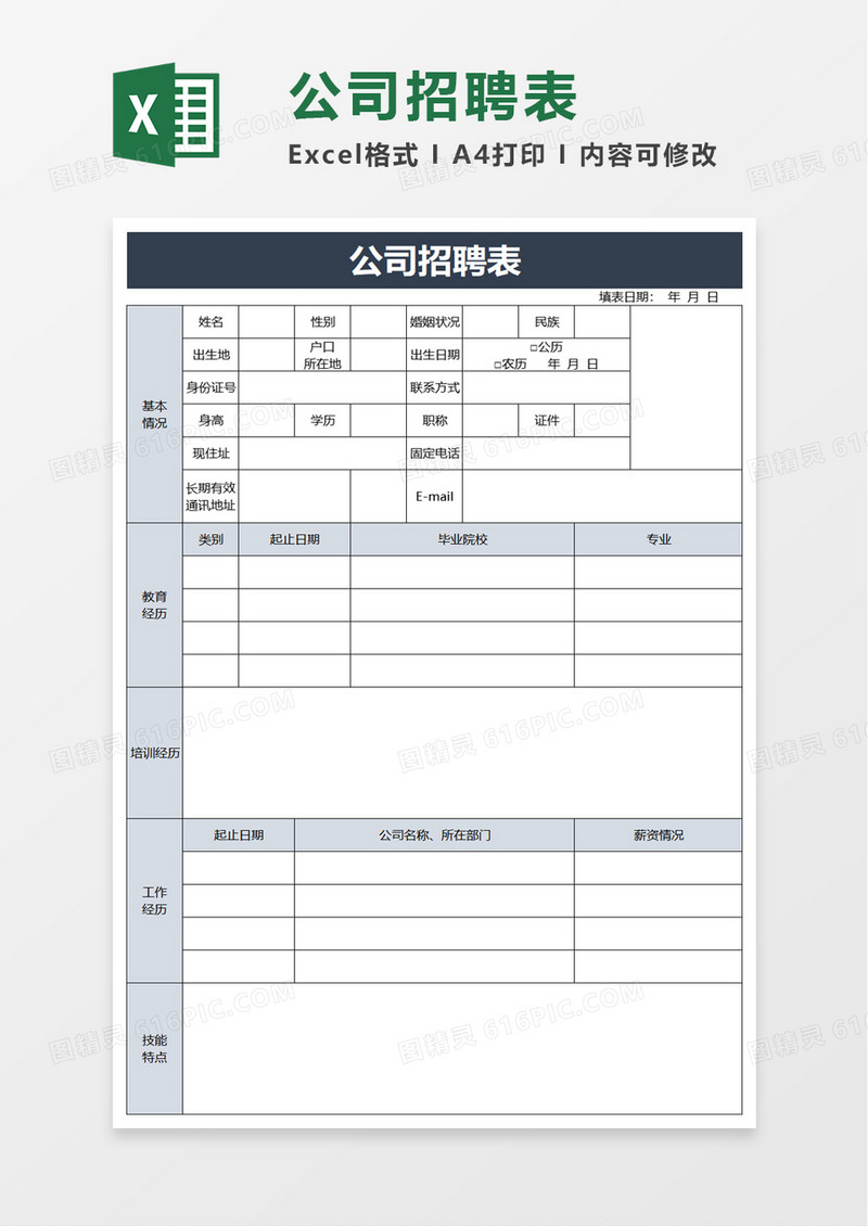 实用公司招聘表excel模板