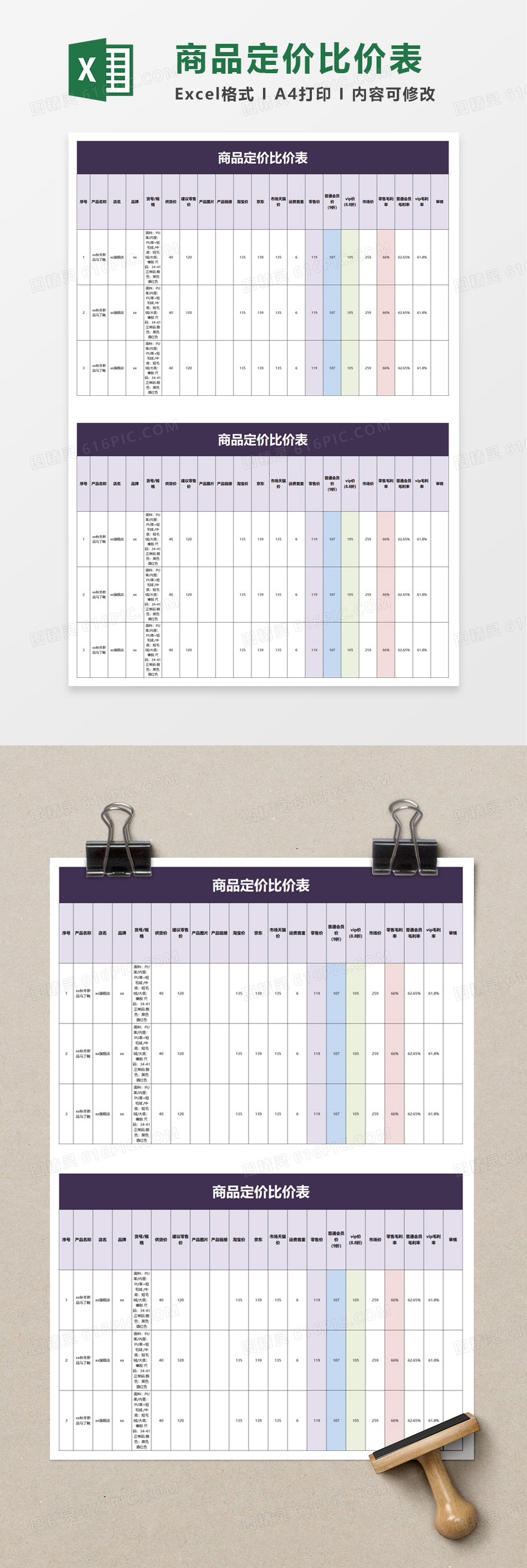 商品定价比价表excel模板