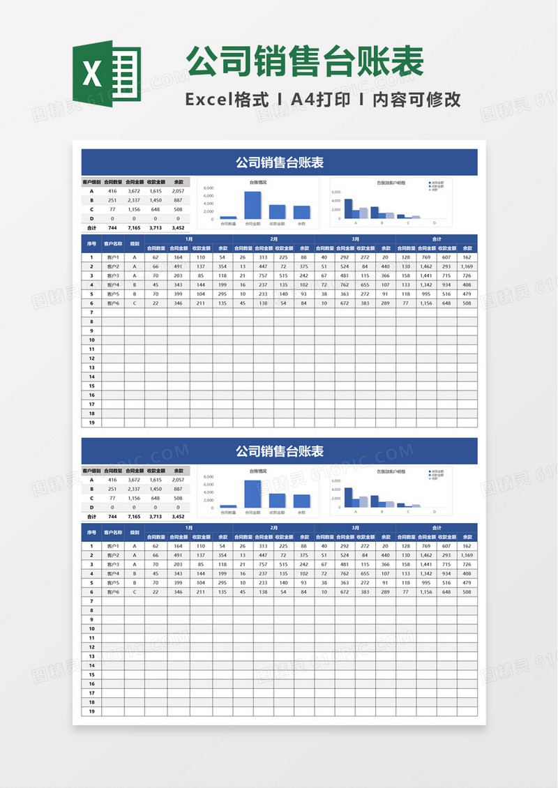 公司销售台账表excel模板