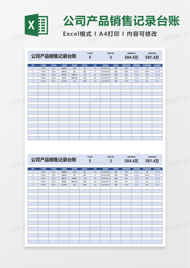 公司产品销售记录台账excelm版