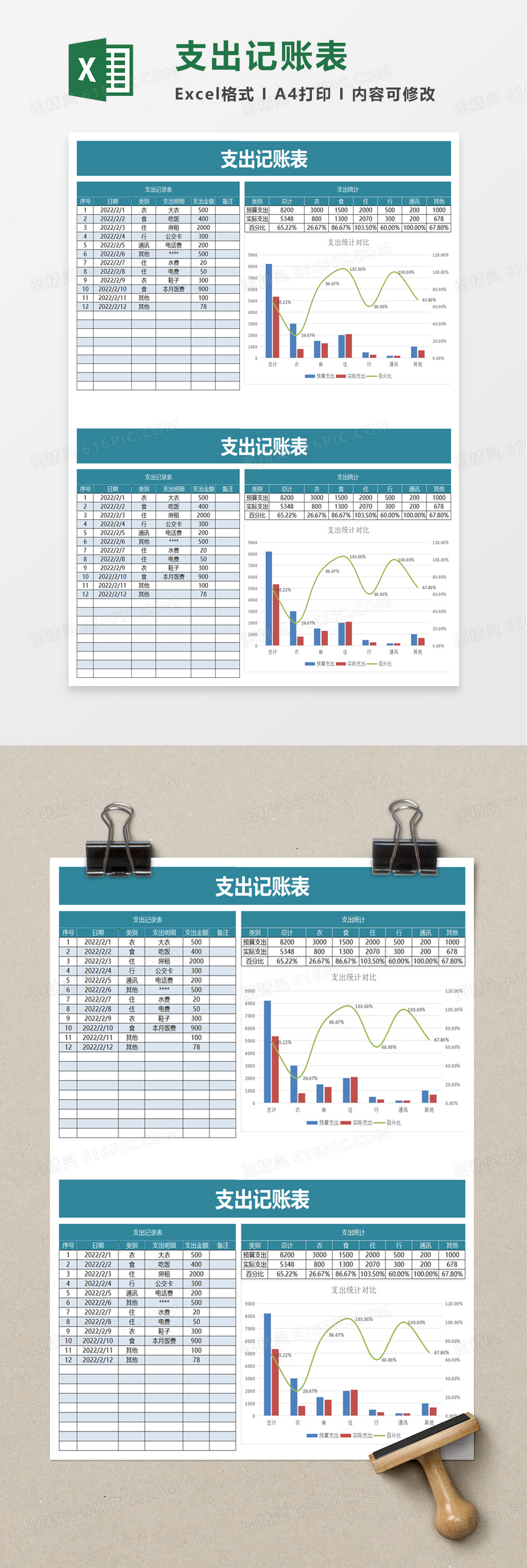 简单通用家庭支出记账表excel模板