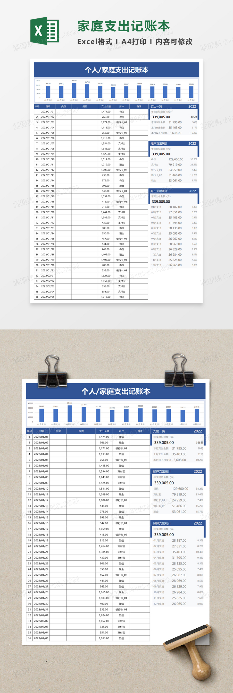 家庭支出记账本excel模板