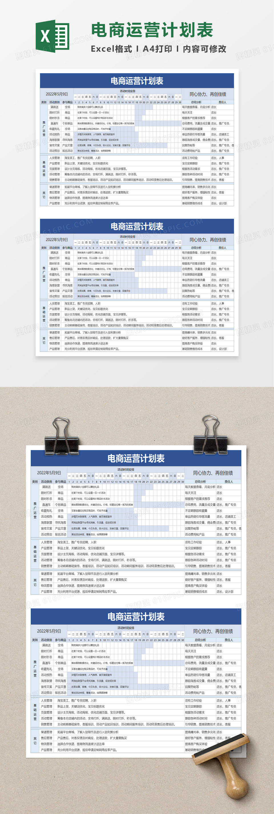 通用电商运营计划表excel模板