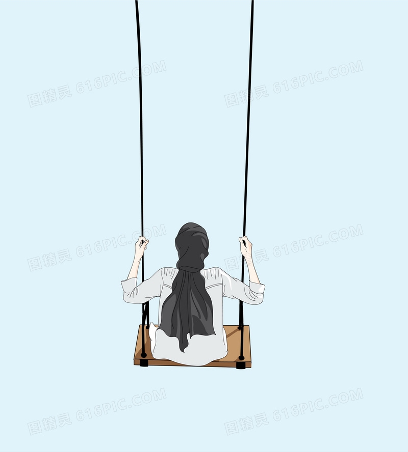 美女荡秋千插画图片