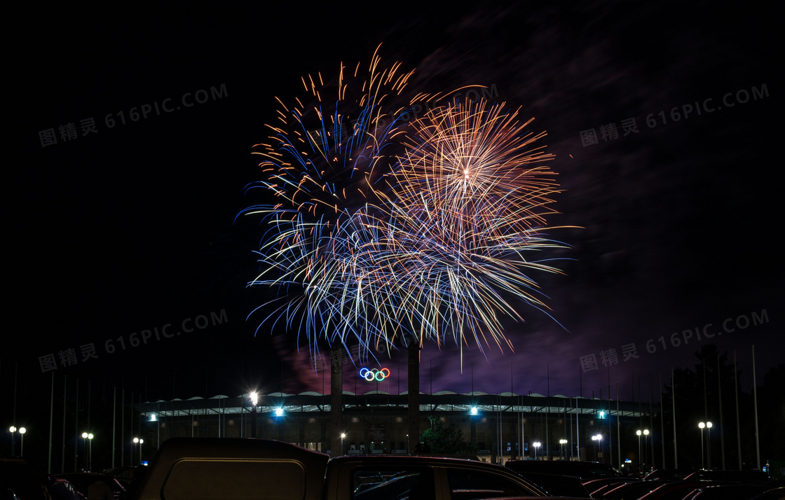 节日空中绽放烟花图片