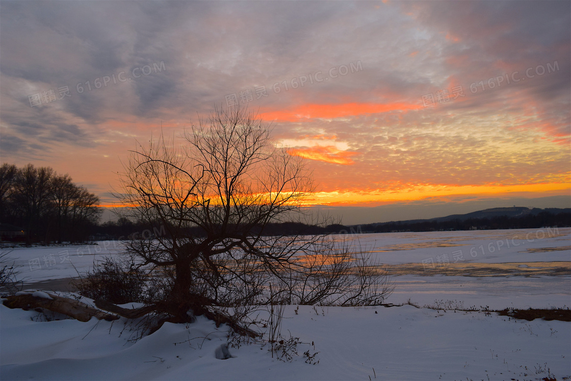 冬天日落景观图片