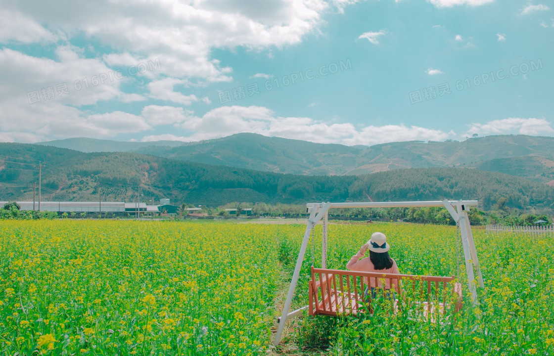 春天油菜花美女风景图片