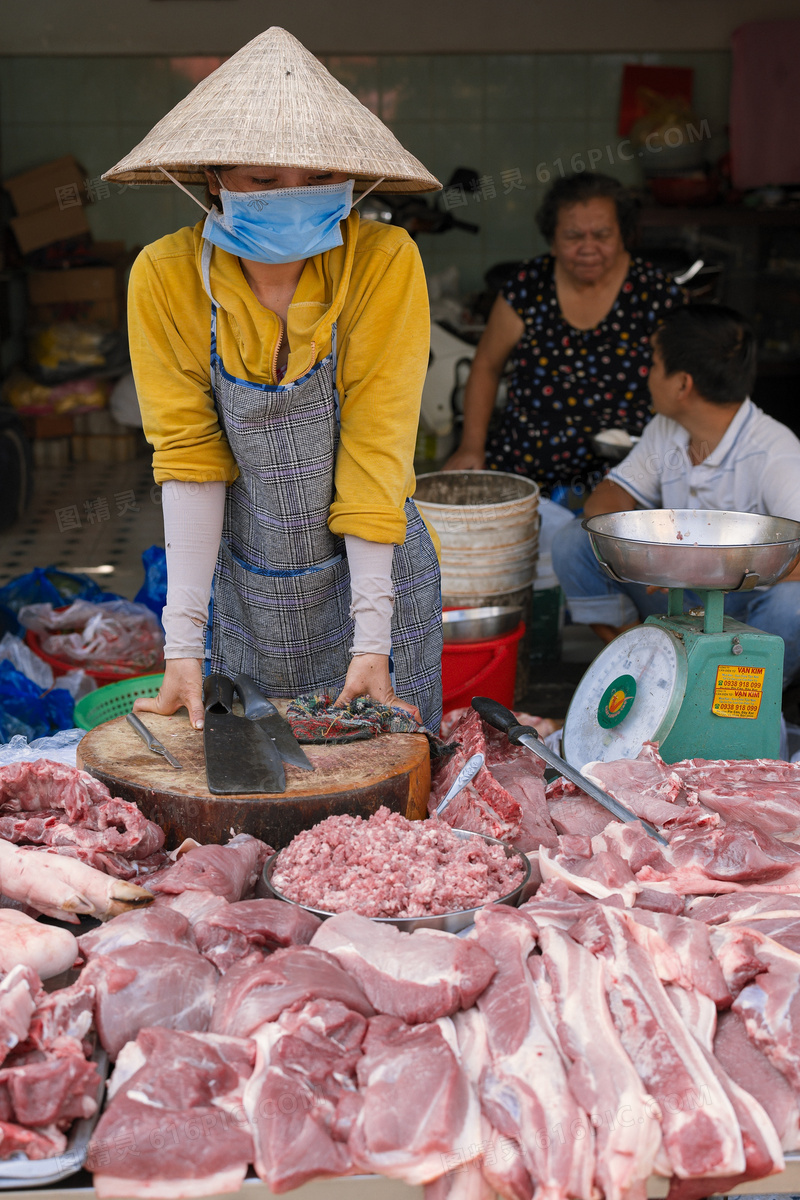 市场猪肉摊位图片