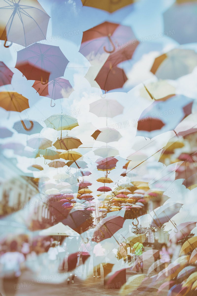 彩色缤纷雨伞天幕图片