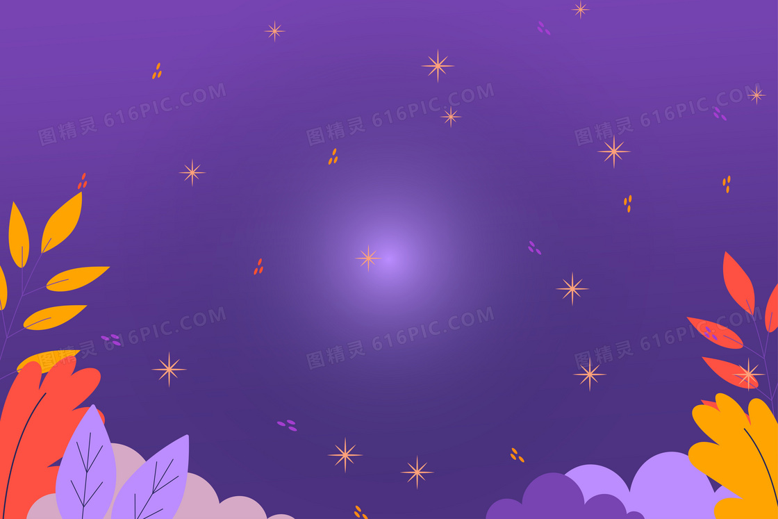 紫色扁平化树叶背景图片