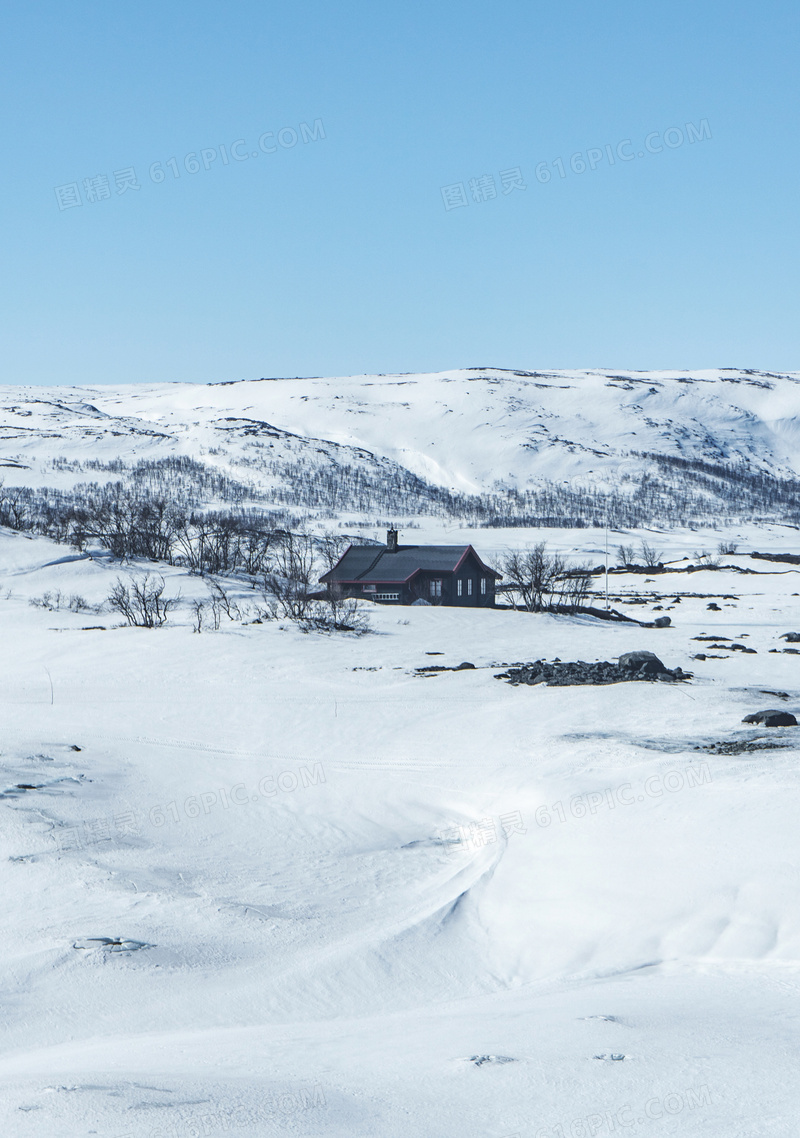 小木屋与冰天雪地风景摄影高清图片