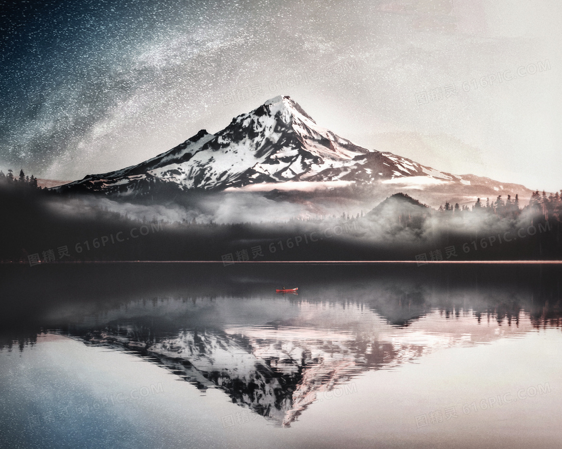 满天星星下的湖光山色摄影高清图片