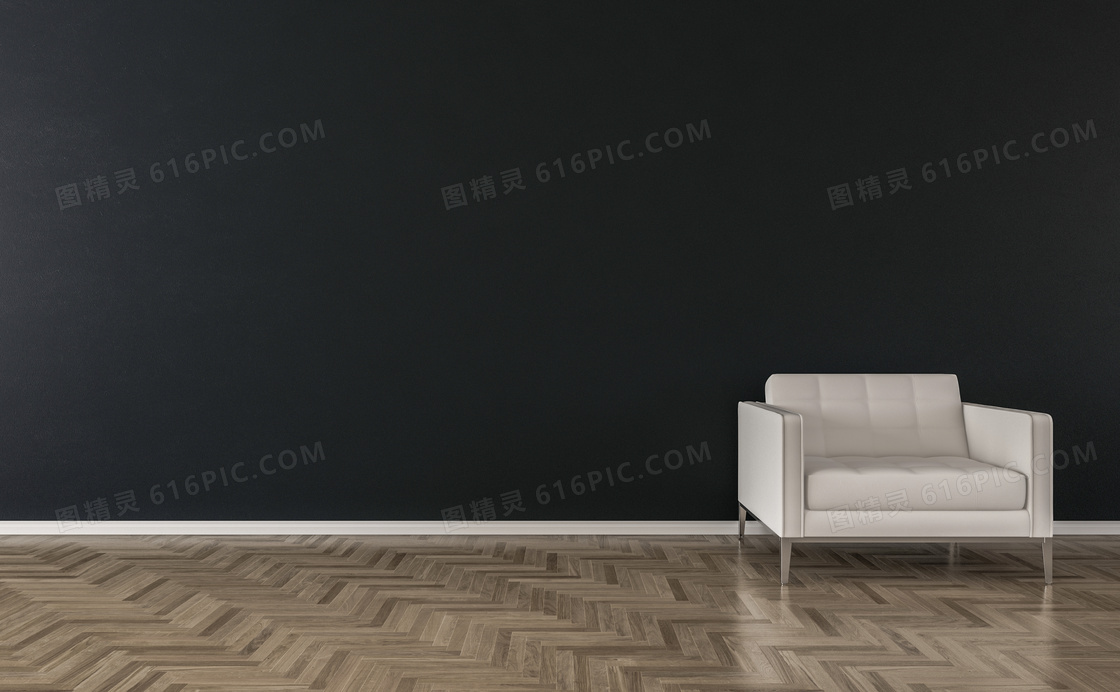黑色墙壁与白色的沙发渲染效果图片