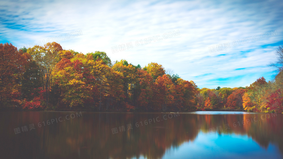秋季湖泊和树木美景高清摄影图片