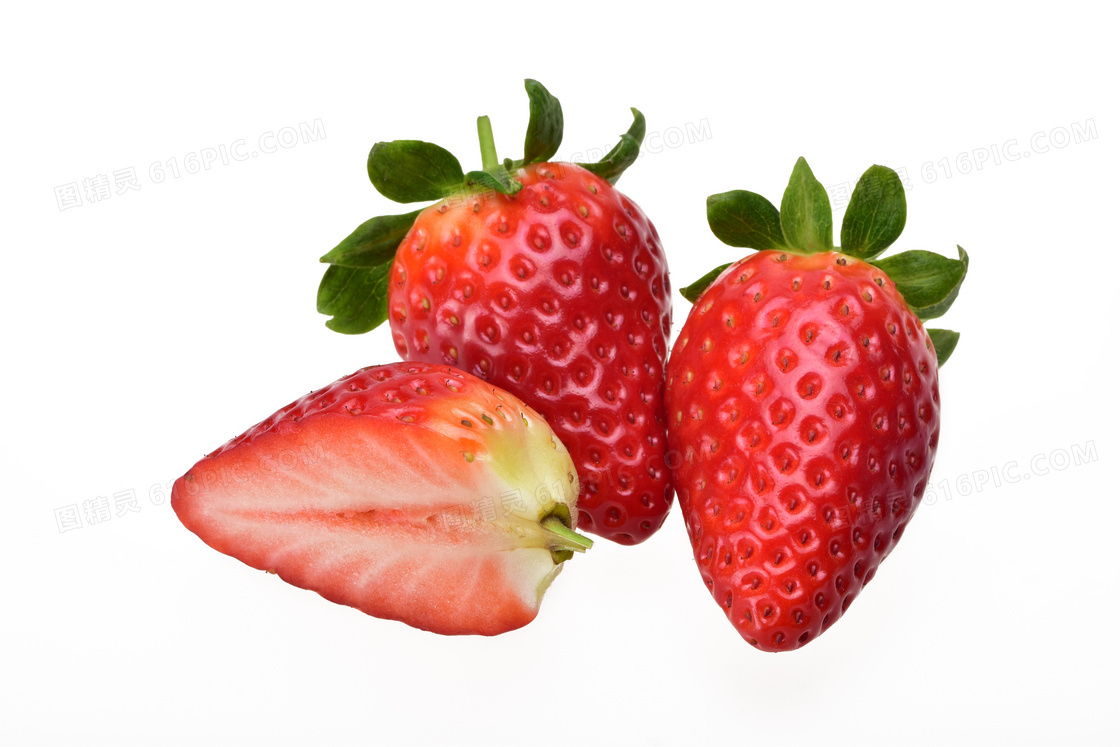 切开后香甜口感的草莓摄影高清图片