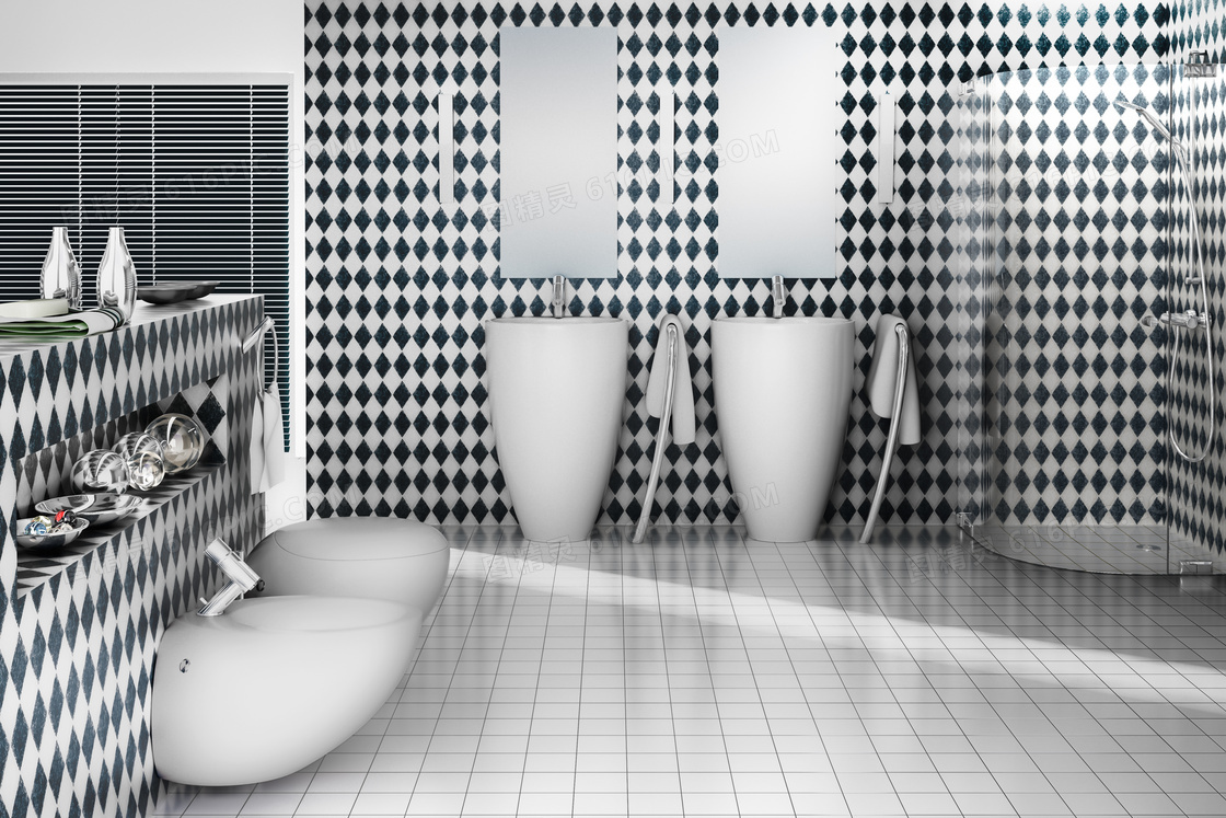 卫浴设施与淋浴房渲染效果高清图片