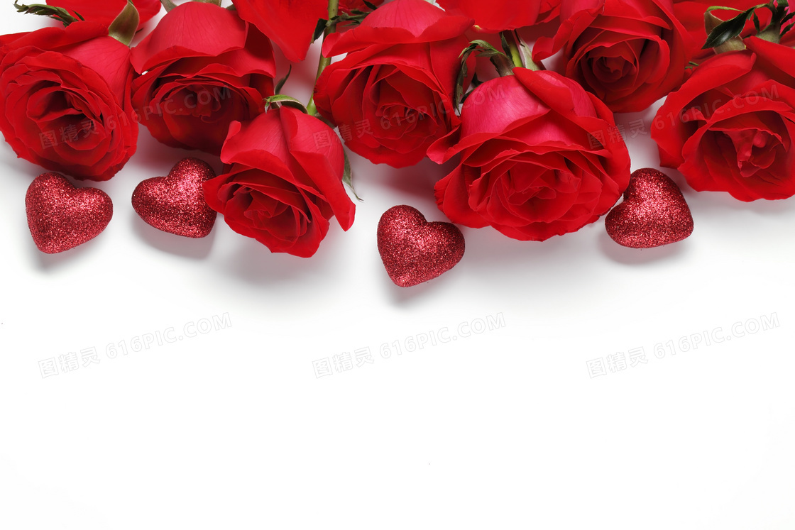 玫瑰花与红色的装饰品摄影高清图片