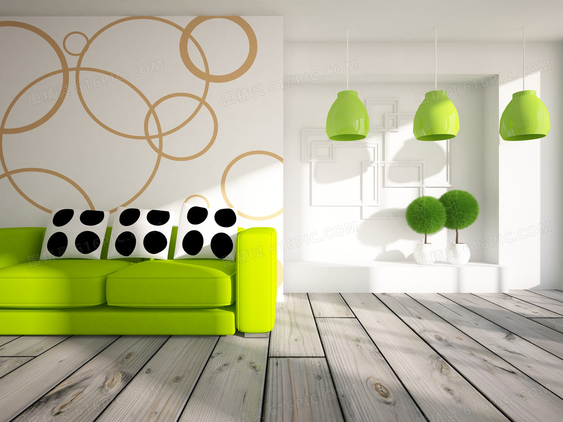 客厅房间清新绿色装饰设计高清图片