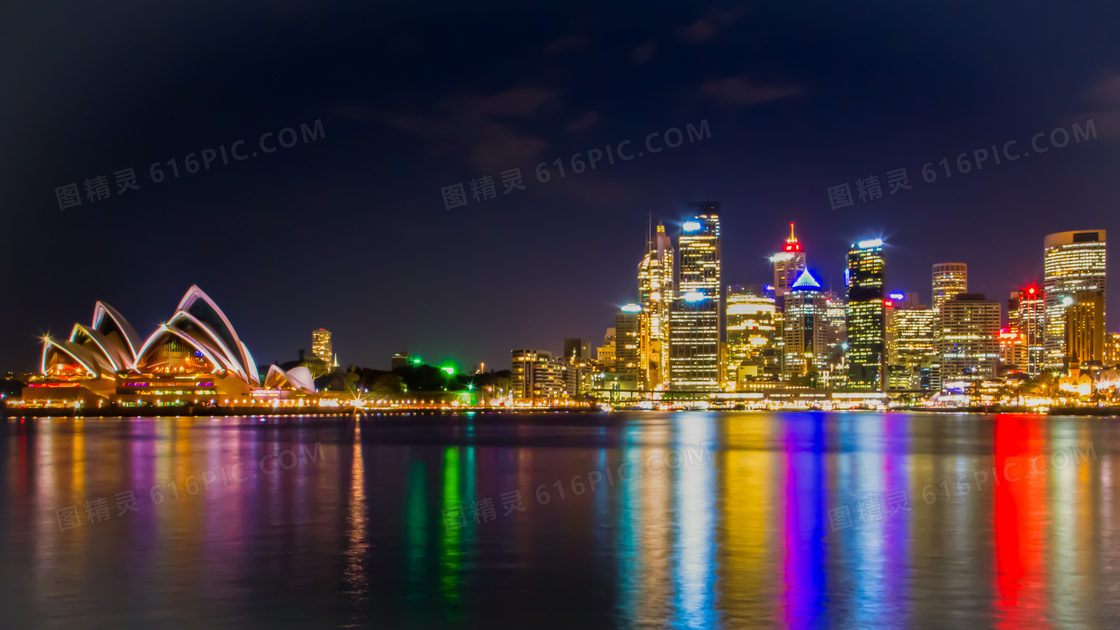 澳大利亚海岸城市美丽夜景摄影图片