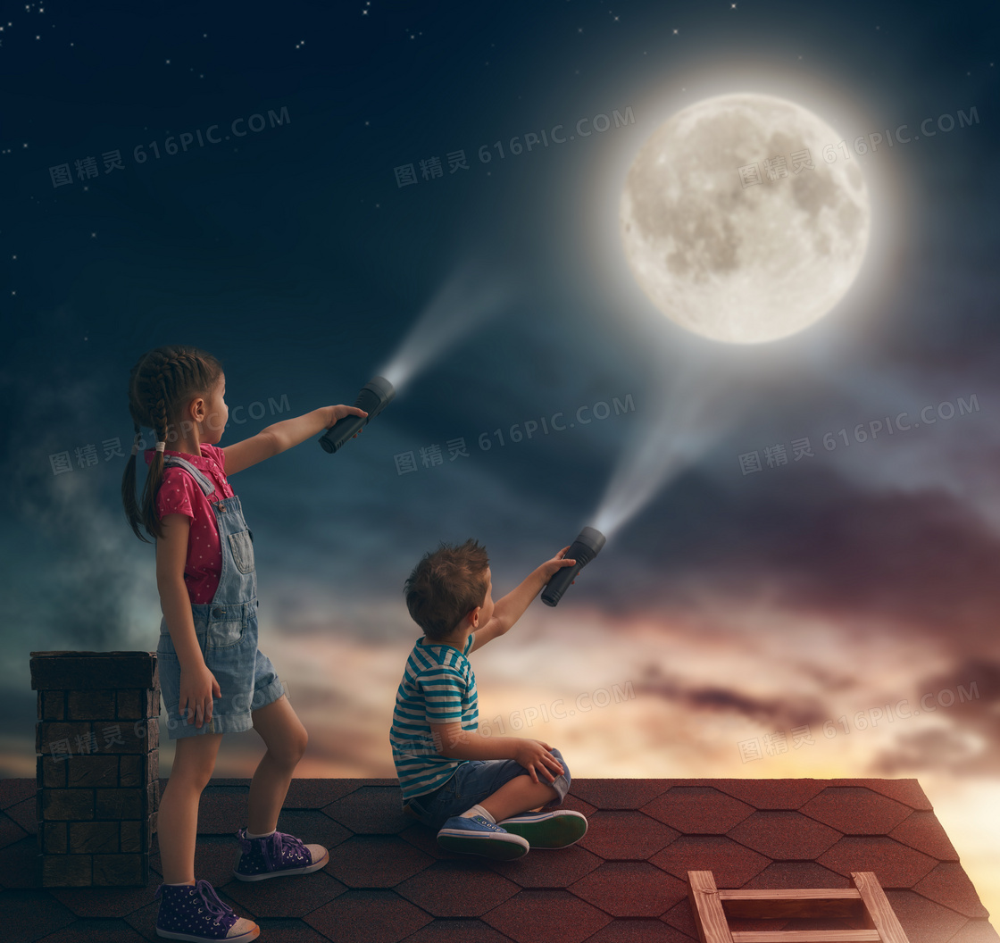 月亮与女孩插画图片下载-正版图片400089292-摄图网