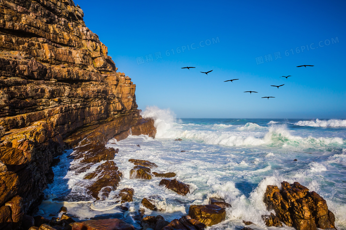 断崖与海天一色的风光摄影高清图片