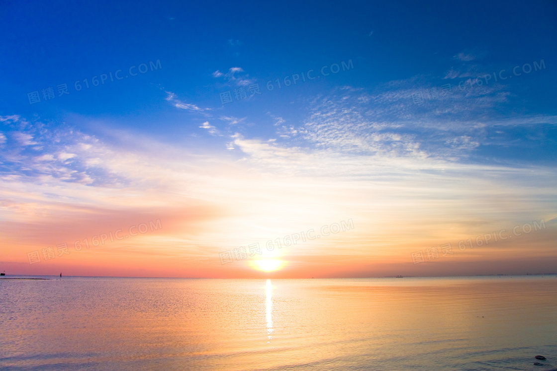 海天一线夕阳美景摄影图片