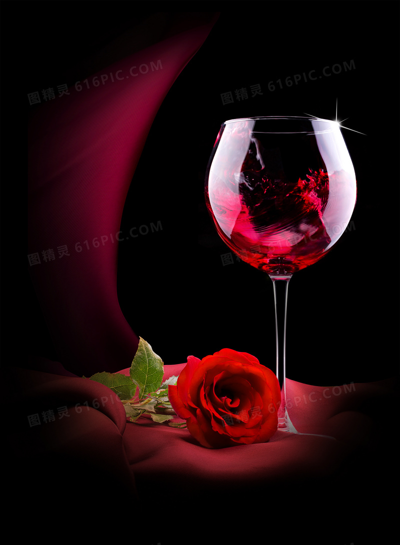 红玫瑰花朵与高脚杯等摄影高清图片