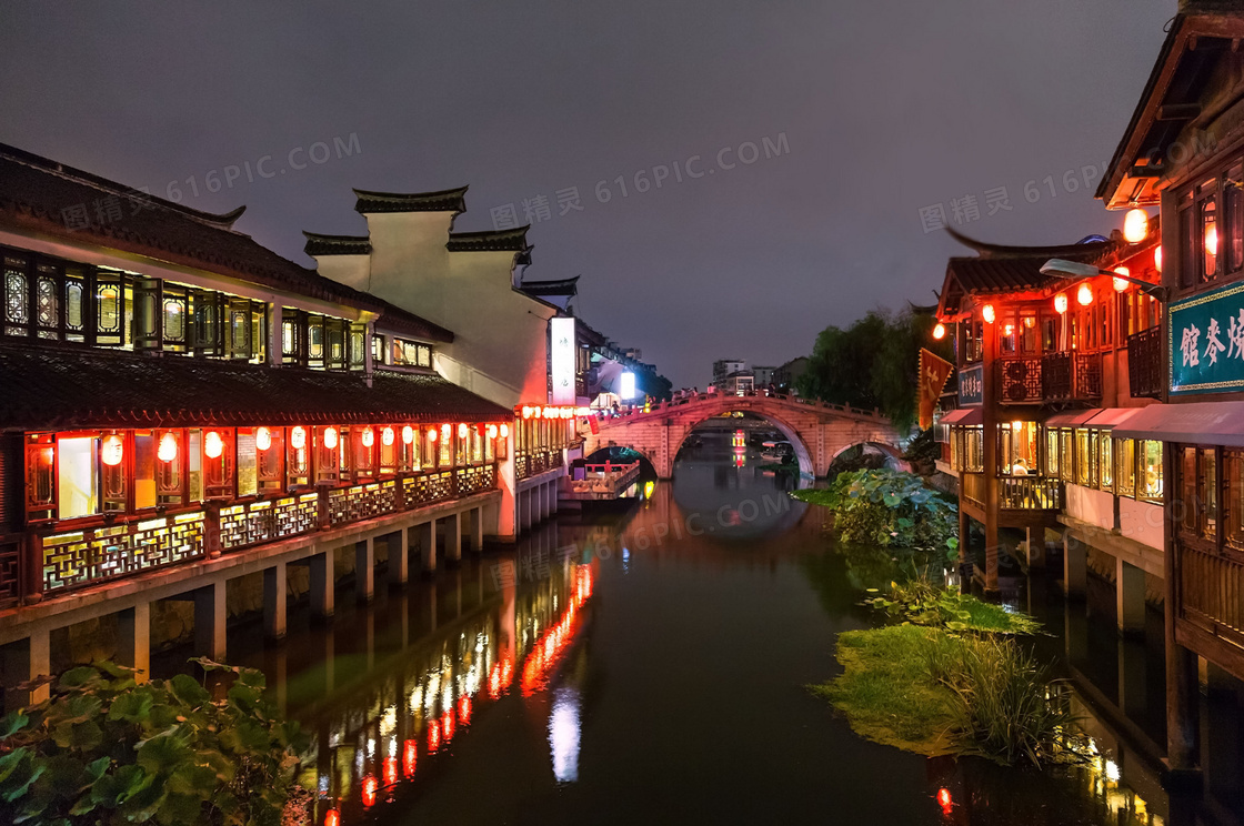 七宝老街美丽夜景摄影图片