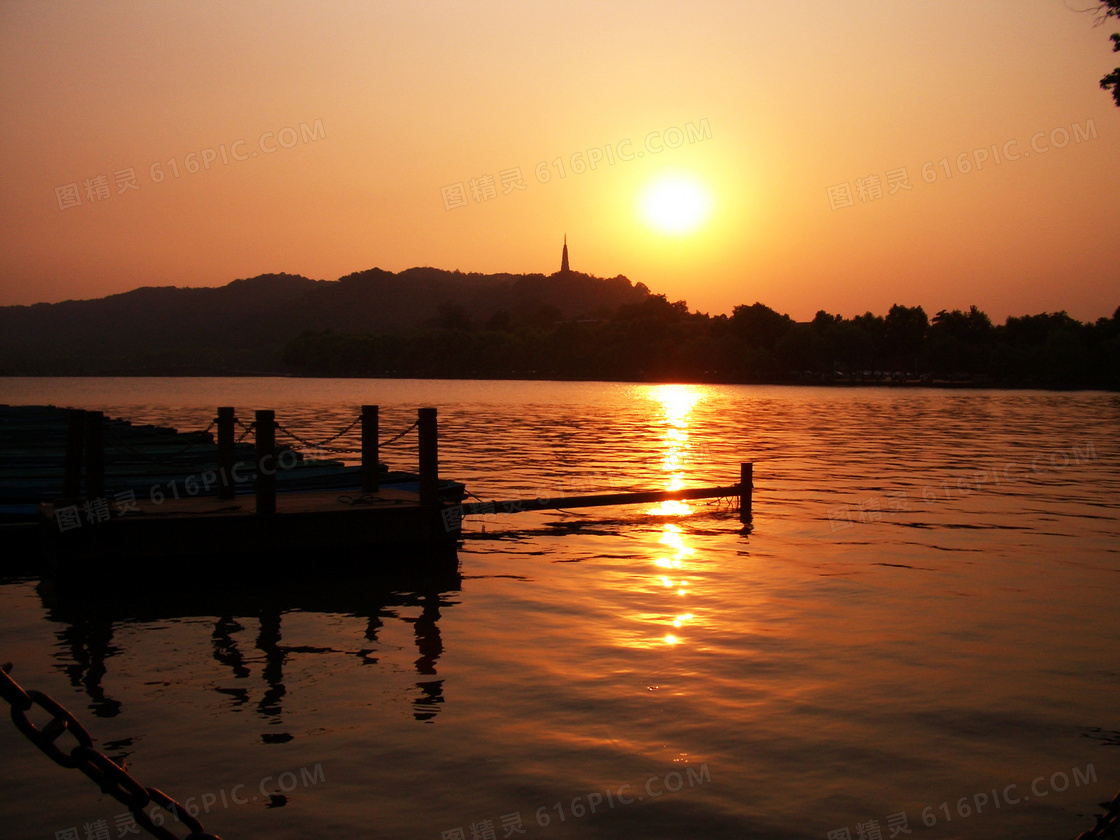 杭州西湖夕阳美景摄影图片