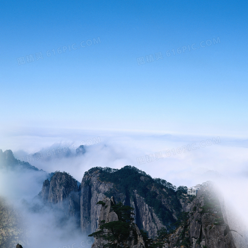 黄山山顶云雾云海摄影图片