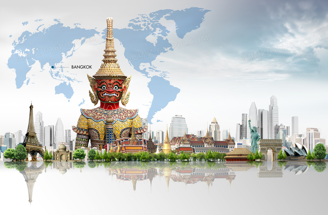 曼谷佛教雕像等地标建筑物高清图片