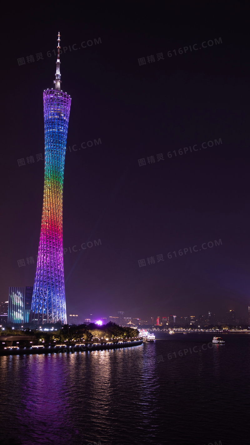 珠江南岸的广州塔夜景摄影高清图片