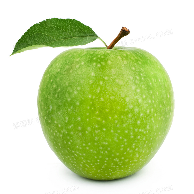 带着绿叶的青苹果特写摄影高清图片