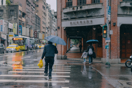 雨中撑伞走路背影图片