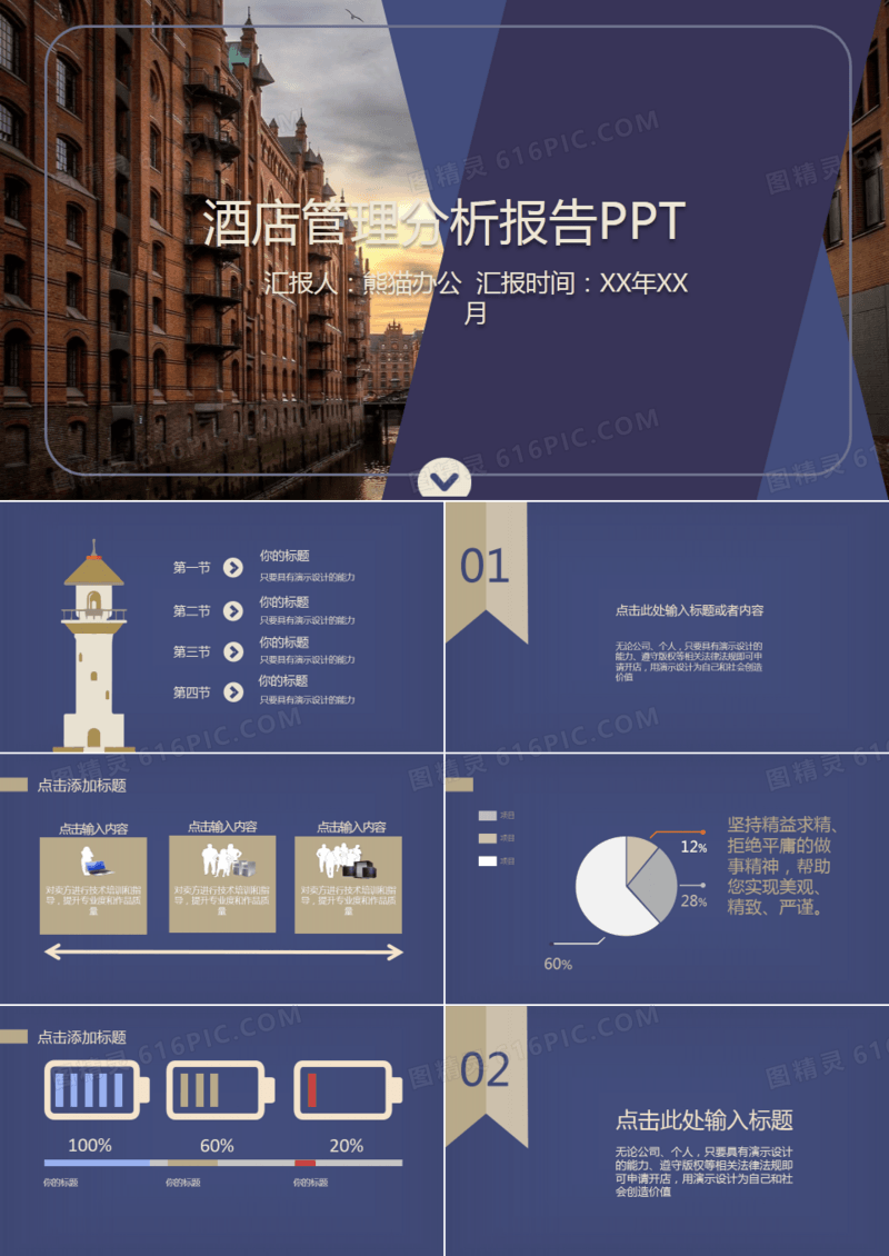 紫色酒店管理专业行业分析报告PPT模板